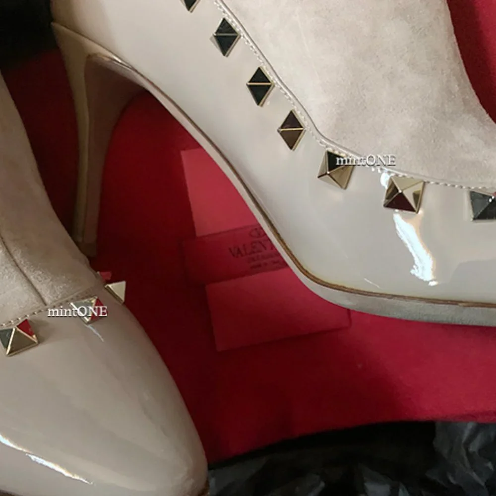 VALENTINO Suede And Patent Leather Rockstud Ankle Boots